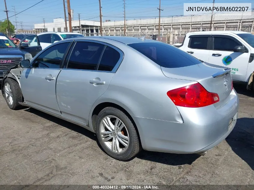 2011 Infiniti G25 Journey VIN: JN1DV6AP6BM602207 Lot: 40324412