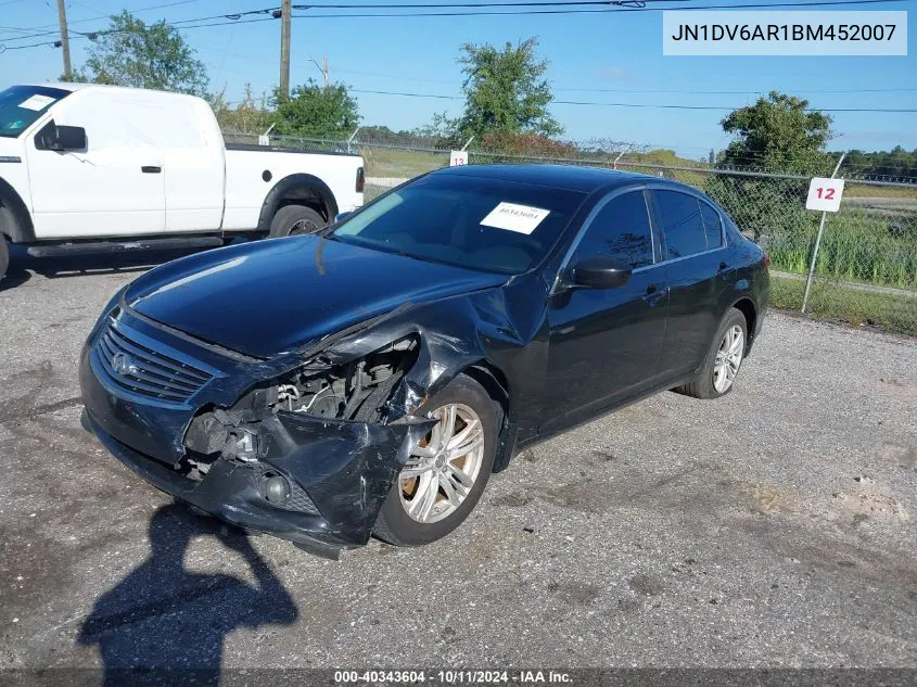 2011 Infiniti G25X VIN: JN1DV6AR1BM452007 Lot: 40343604