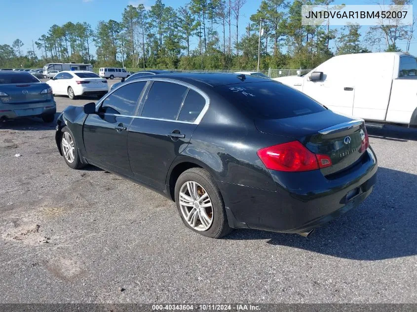 2011 Infiniti G25X VIN: JN1DV6AR1BM452007 Lot: 40343604