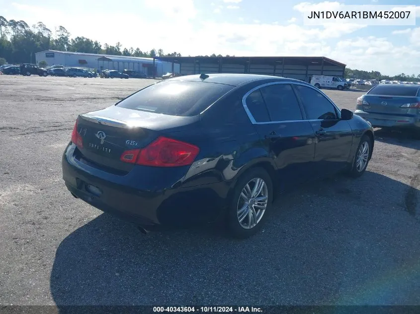 2011 Infiniti G25X VIN: JN1DV6AR1BM452007 Lot: 40343604