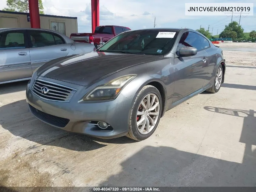 2011 Infiniti G37 Journey VIN: JN1CV6EK6BM210919 Lot: 40347320