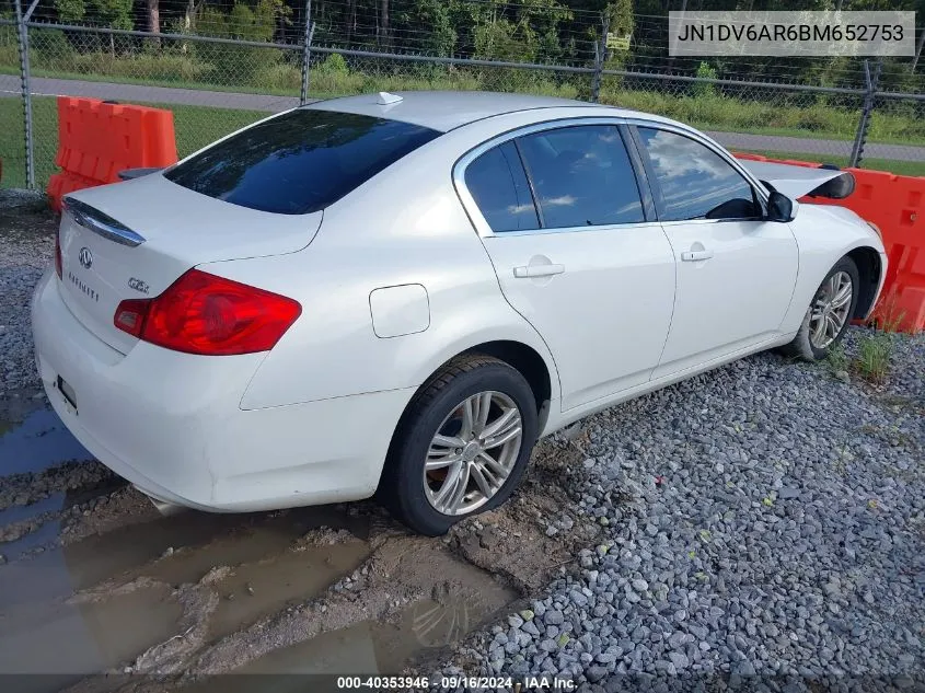 2011 Infiniti G25X VIN: JN1DV6AR6BM652753 Lot: 40353946