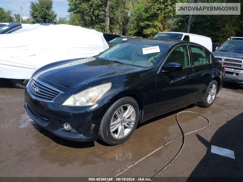 2011 Infiniti G25 Journey VIN: JN1DV6APXBM600993 Lot: 40368166