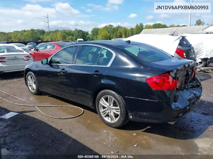 2011 Infiniti G25 Journey VIN: JN1DV6APXBM600993 Lot: 40368166