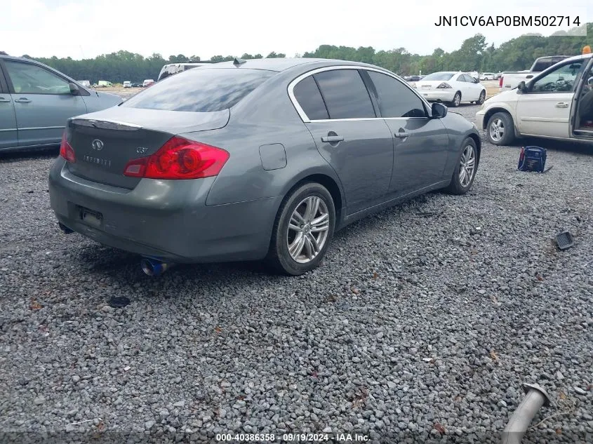 2011 Infiniti G37 Journey VIN: JN1CV6AP0BM502714 Lot: 40386358