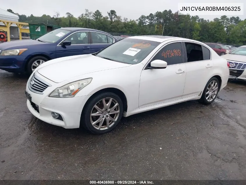 2011 Infiniti G37X VIN: JN1CV6AR0BM406325 Lot: 40436988