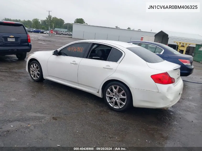 2011 Infiniti G37X VIN: JN1CV6AR0BM406325 Lot: 40436988