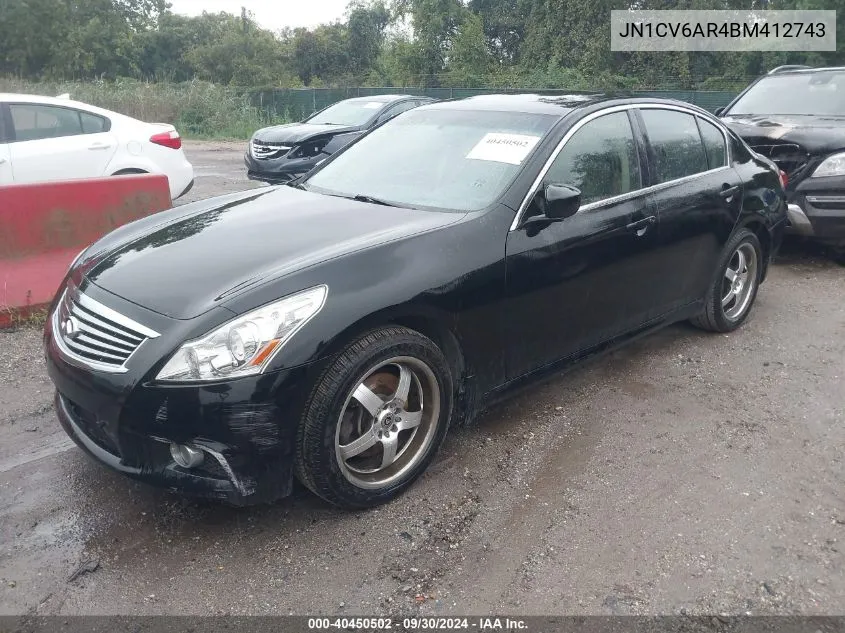 2011 Infiniti G37X VIN: JN1CV6AR4BM412743 Lot: 40450502