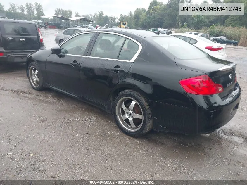 2011 Infiniti G37X VIN: JN1CV6AR4BM412743 Lot: 40450502