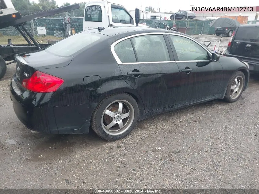 2011 Infiniti G37X VIN: JN1CV6AR4BM412743 Lot: 40450502