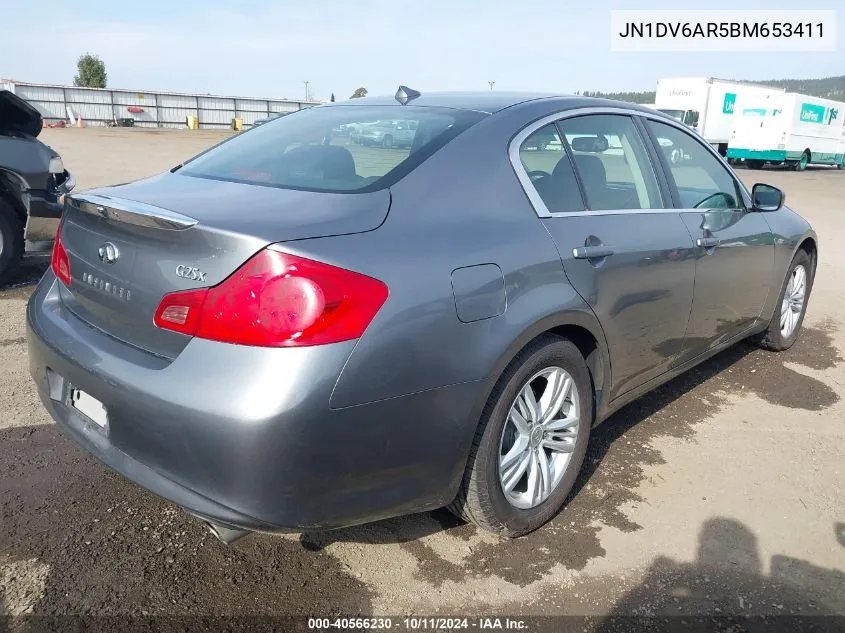 2011 Infiniti G25X VIN: JN1DV6AR5BM653411 Lot: 40566230