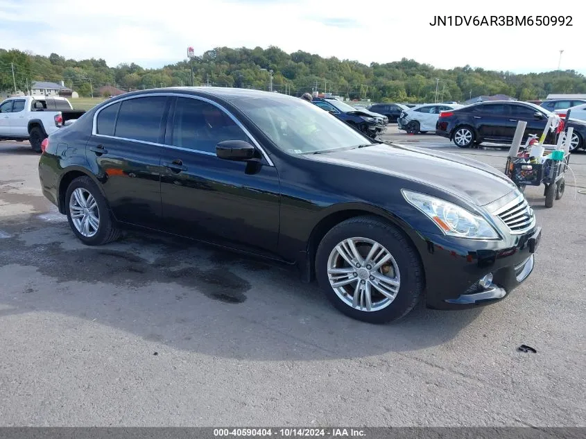 2011 Infiniti G25X VIN: JN1DV6AR3BM650992 Lot: 40590404