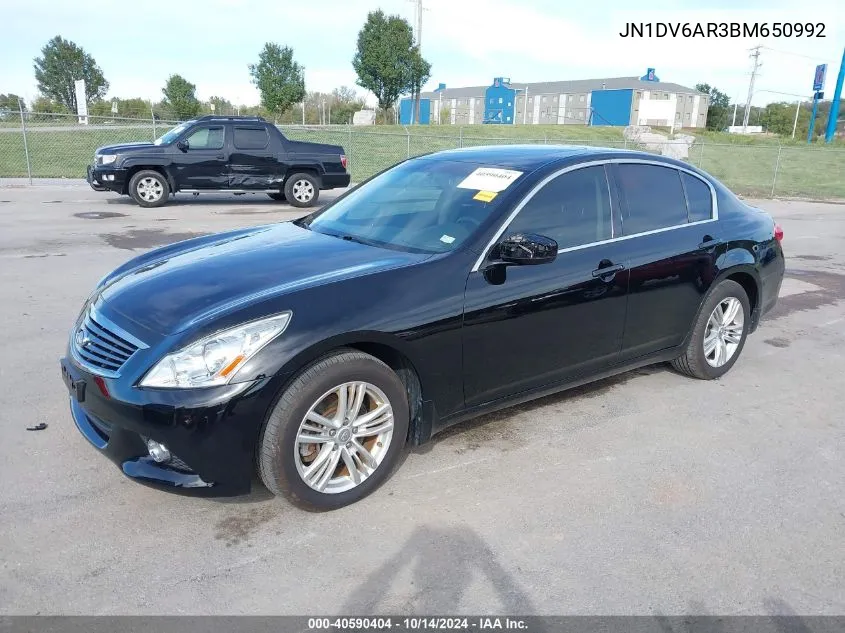 2011 Infiniti G25X VIN: JN1DV6AR3BM650992 Lot: 40590404