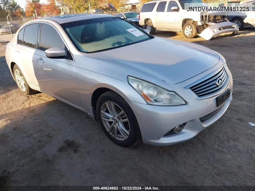 2011 Infiniti G25X VIN: JN1DV6AR6BM451225 Lot: 40624662