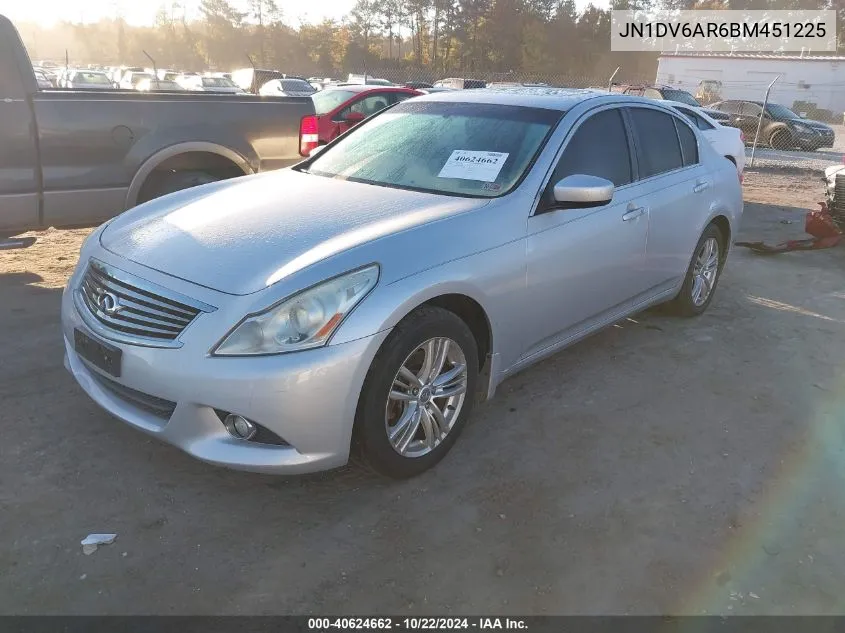 2011 Infiniti G25X VIN: JN1DV6AR6BM451225 Lot: 40624662