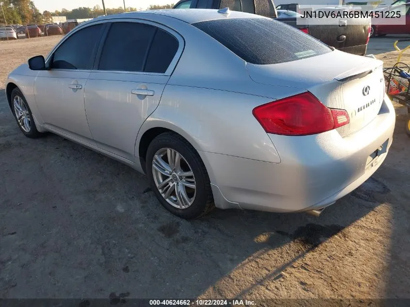 2011 Infiniti G25X VIN: JN1DV6AR6BM451225 Lot: 40624662