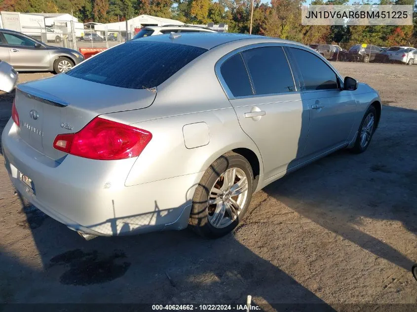 2011 Infiniti G25X VIN: JN1DV6AR6BM451225 Lot: 40624662