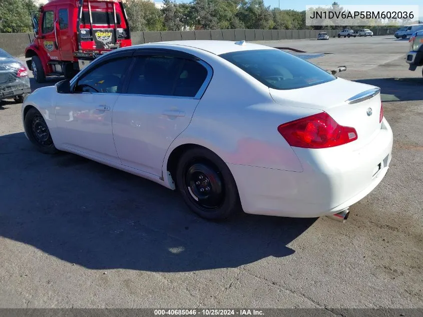 2011 Infiniti G25 Journey VIN: JN1DV6AP5BM602036 Lot: 40685046