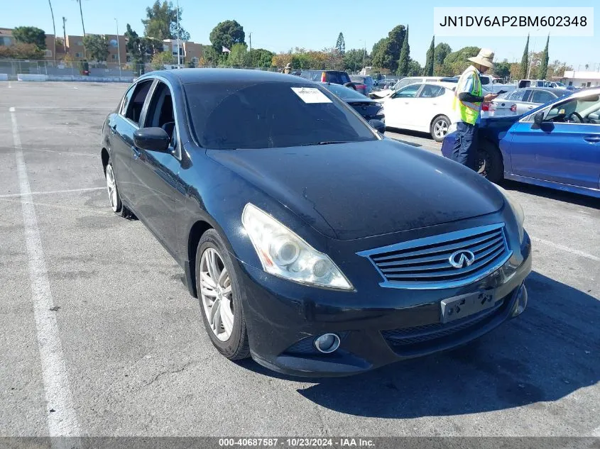 2011 Infiniti G25 Journey VIN: JN1DV6AP2BM602348 Lot: 40687587