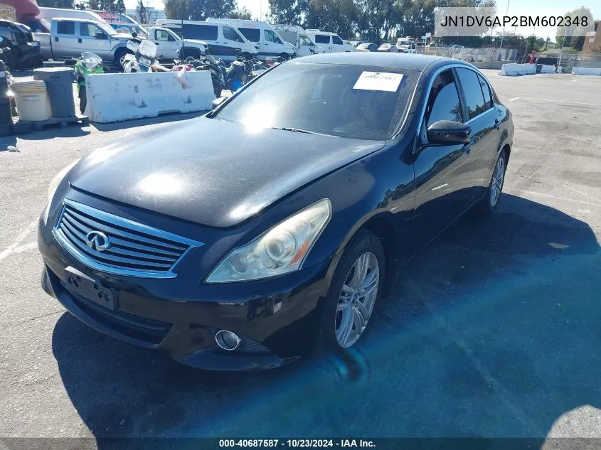 2011 Infiniti G25 Journey VIN: JN1DV6AP2BM602348 Lot: 40687587