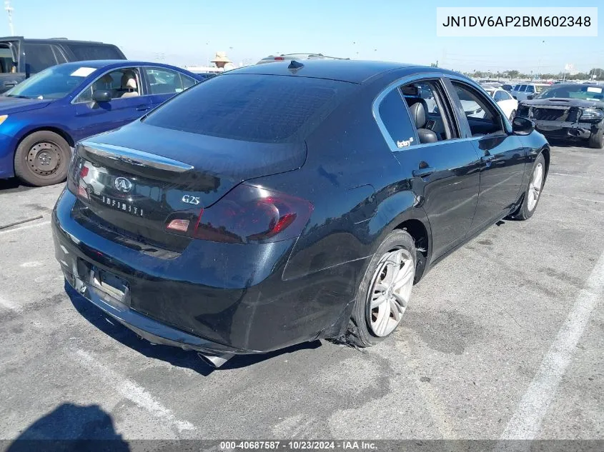 2011 Infiniti G25 Journey VIN: JN1DV6AP2BM602348 Lot: 40687587