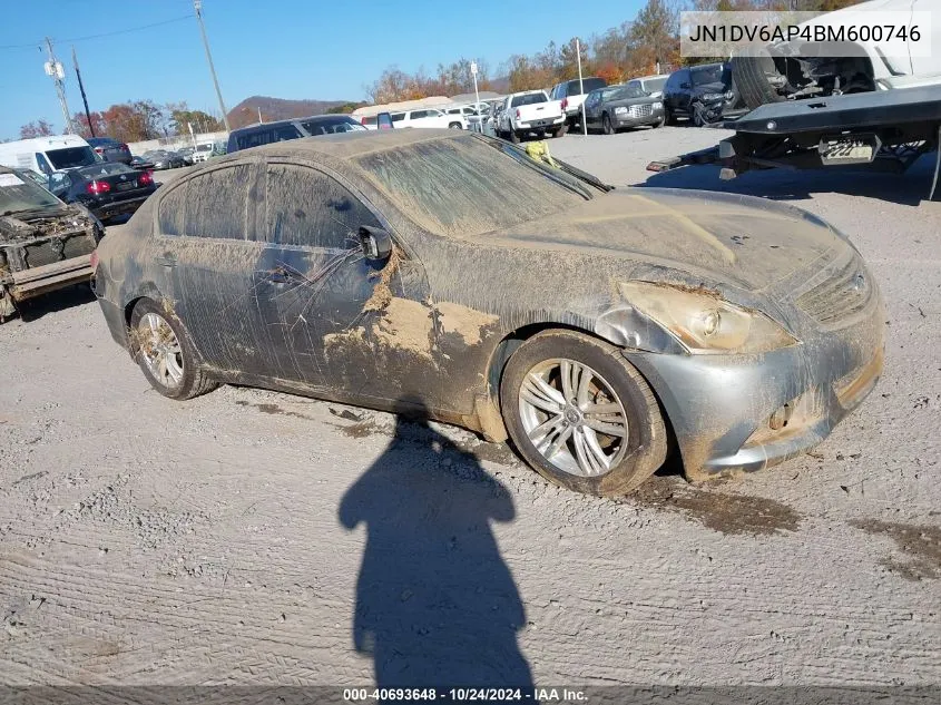 2011 Infiniti G25 Journey VIN: JN1DV6AP4BM600746 Lot: 40693648