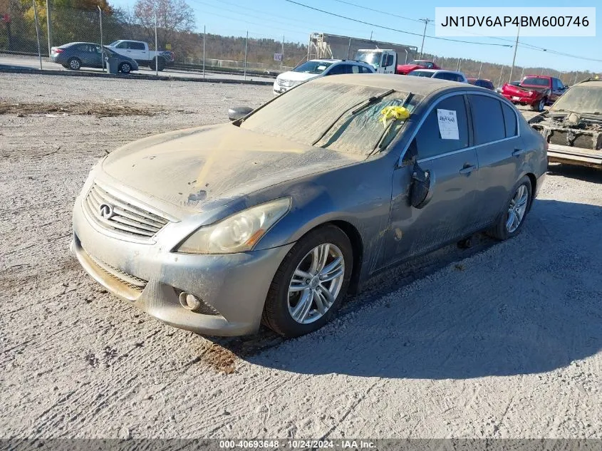 2011 Infiniti G25 Journey VIN: JN1DV6AP4BM600746 Lot: 40693648