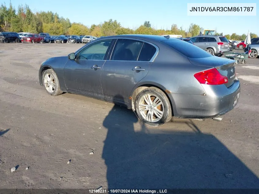 2012 Infiniti G25 VIN: JN1DV6AR3CM861787 Lot: 12108231