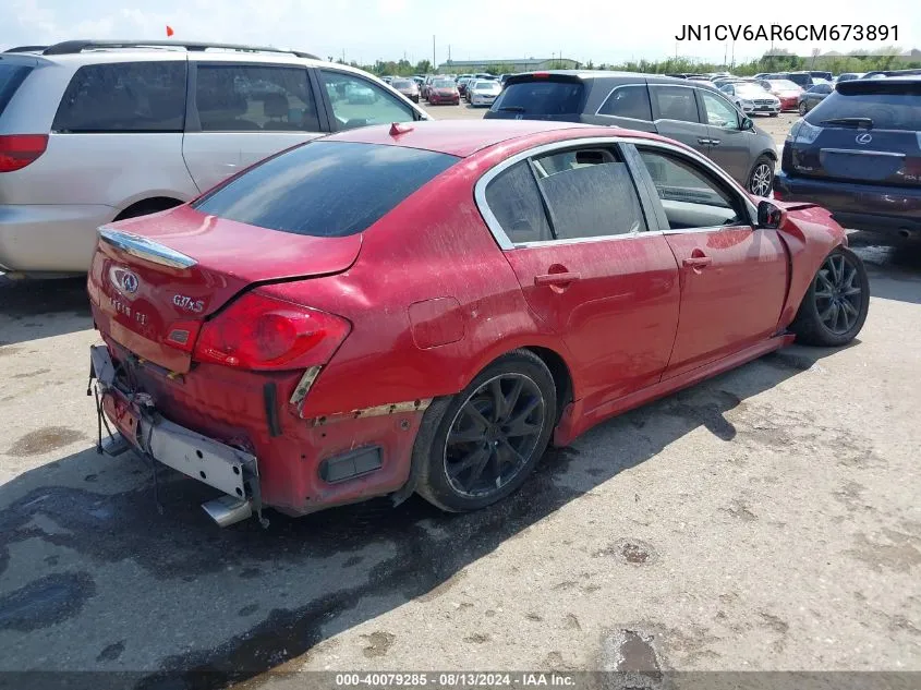 2012 Infiniti G37X VIN: JN1CV6AR6CM673891 Lot: 40079285