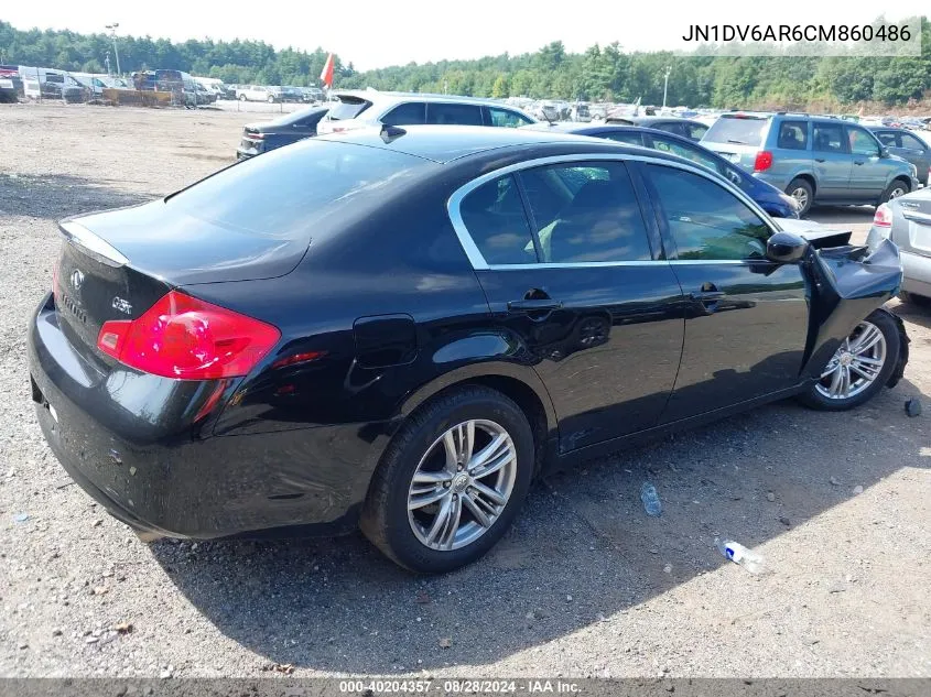 2012 Infiniti G25X VIN: JN1DV6AR6CM860486 Lot: 40204357