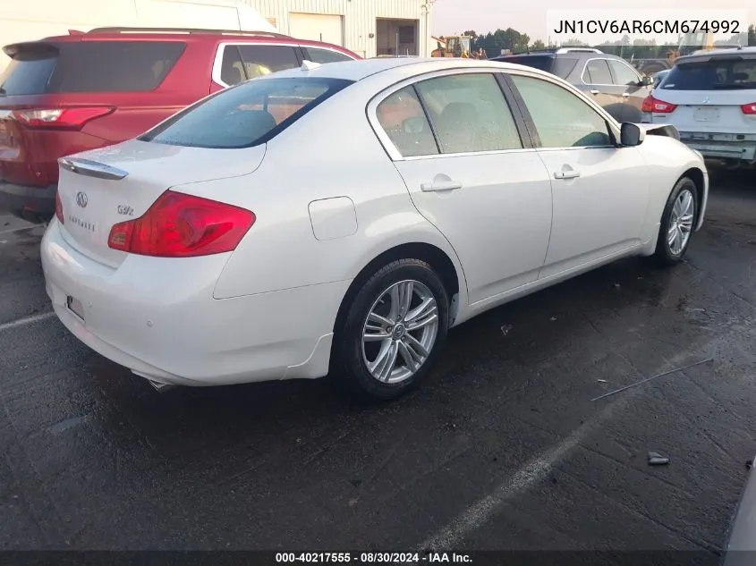 2012 Infiniti G37X VIN: JN1CV6AR6CM674992 Lot: 40217555