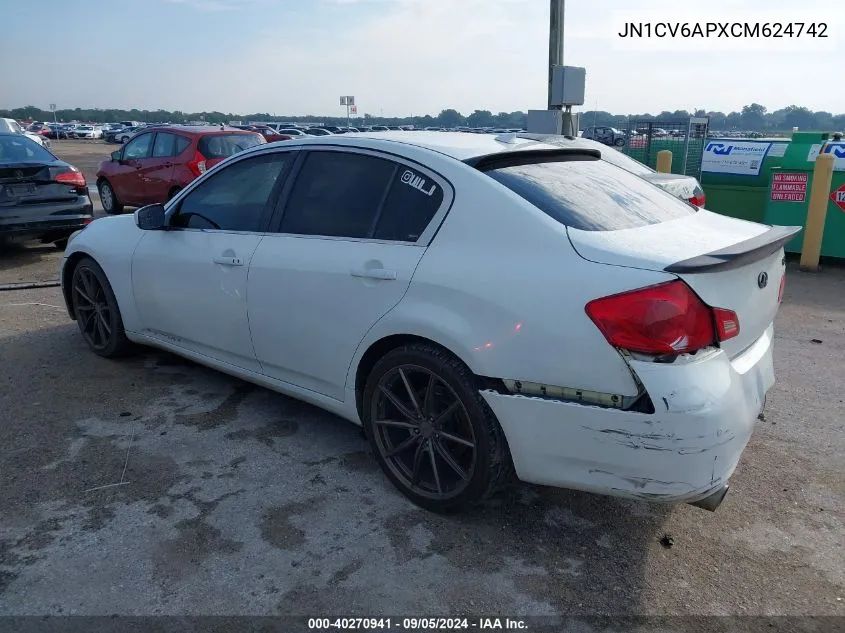 2012 Infiniti G37 Sport VIN: JN1CV6APXCM624742 Lot: 40270941