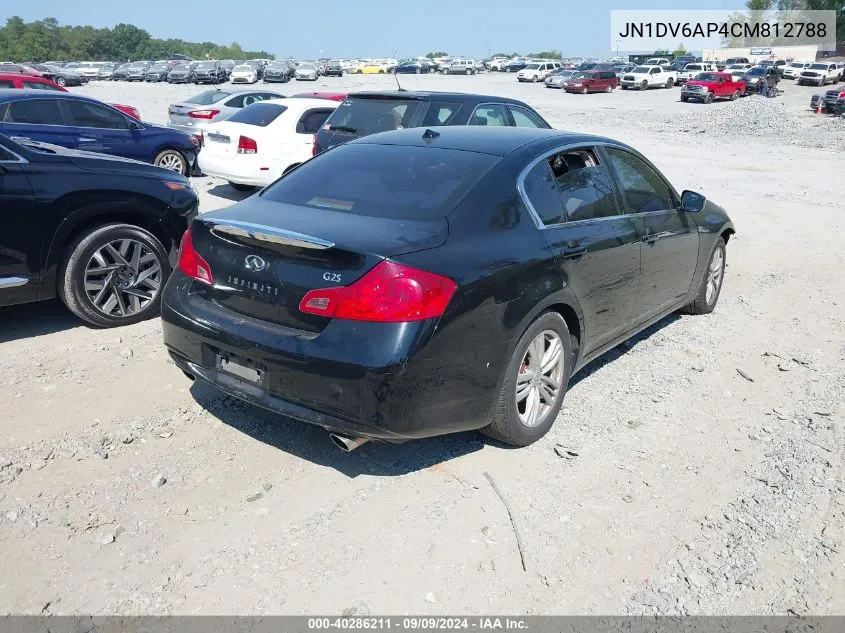 2012 Infiniti G25 Journey VIN: JN1DV6AP4CM812788 Lot: 40286211