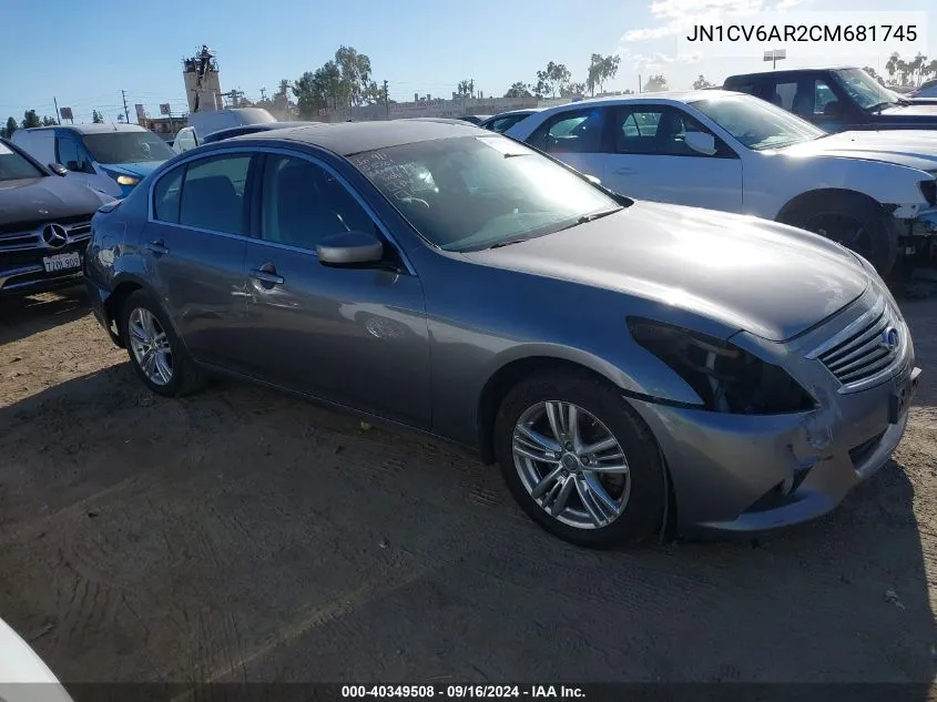 2012 Infiniti G37X VIN: JN1CV6AR2CM681745 Lot: 40349508