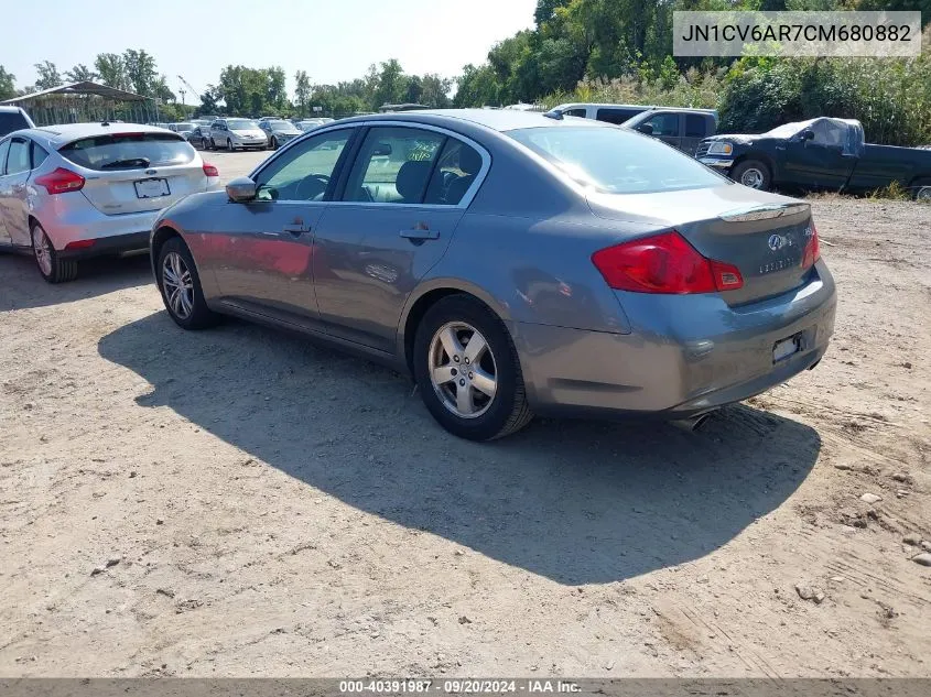 2012 Infiniti G37X VIN: JN1CV6AR7CM680882 Lot: 40391987