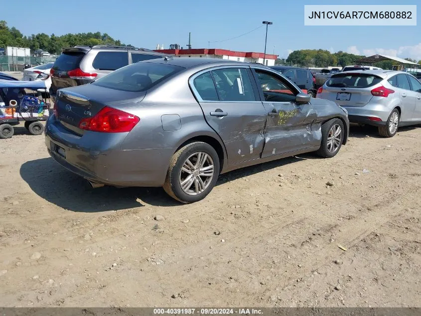 2012 Infiniti G37X VIN: JN1CV6AR7CM680882 Lot: 40391987