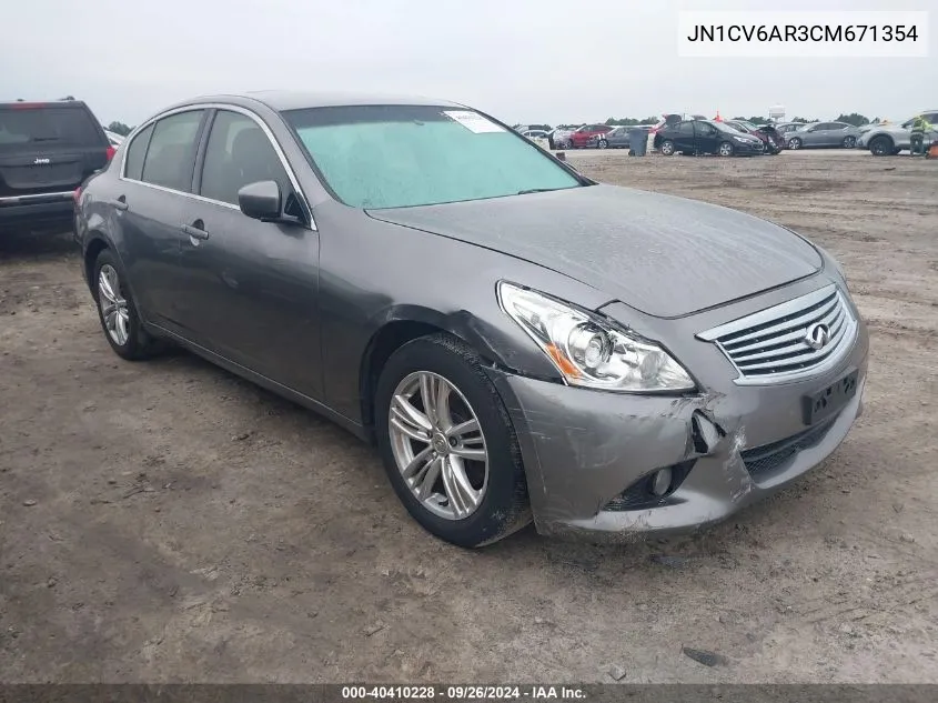 2012 Infiniti G37X X VIN: JN1CV6AR3CM671354 Lot: 40410228