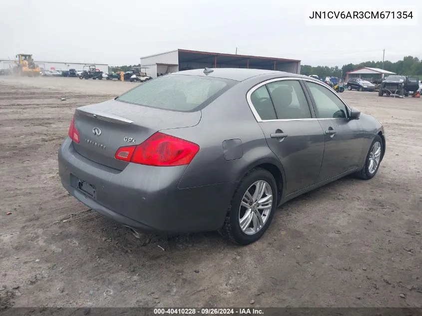 2012 Infiniti G37X X VIN: JN1CV6AR3CM671354 Lot: 40410228