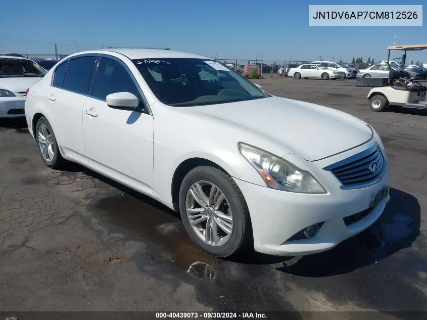 2012 Infiniti G25 Journey VIN: JN1DV6AP7CM812526 Lot: 40439073