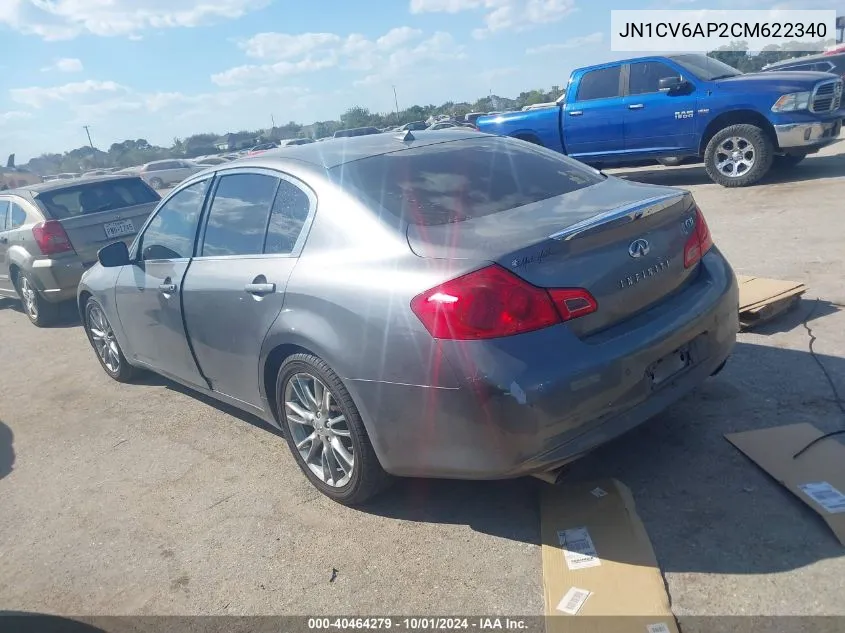 2012 Infiniti G37 Journey VIN: JN1CV6AP2CM622340 Lot: 40464279