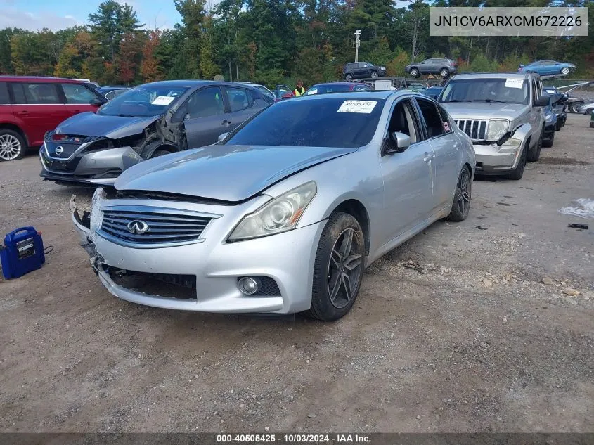 2012 Infiniti G37X VIN: JN1CV6ARXCM672226 Lot: 40505425