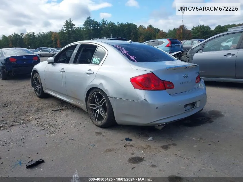 2012 Infiniti G37X VIN: JN1CV6ARXCM672226 Lot: 40505425