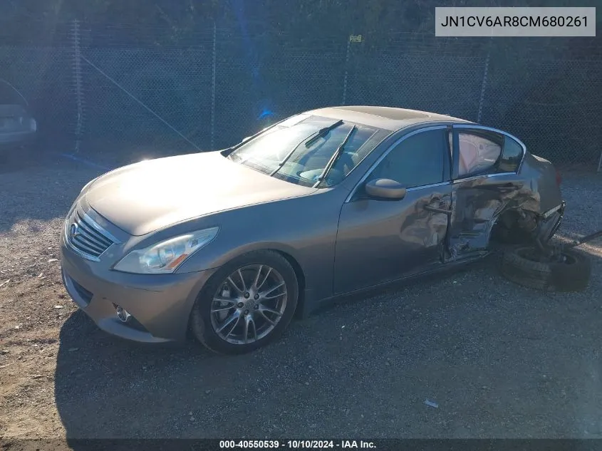 2012 Infiniti G37X VIN: JN1CV6AR8CM680261 Lot: 40550539