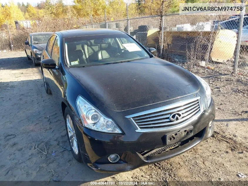 2012 Infiniti G37X VIN: JN1CV6AR8CM974758 Lot: 40641787