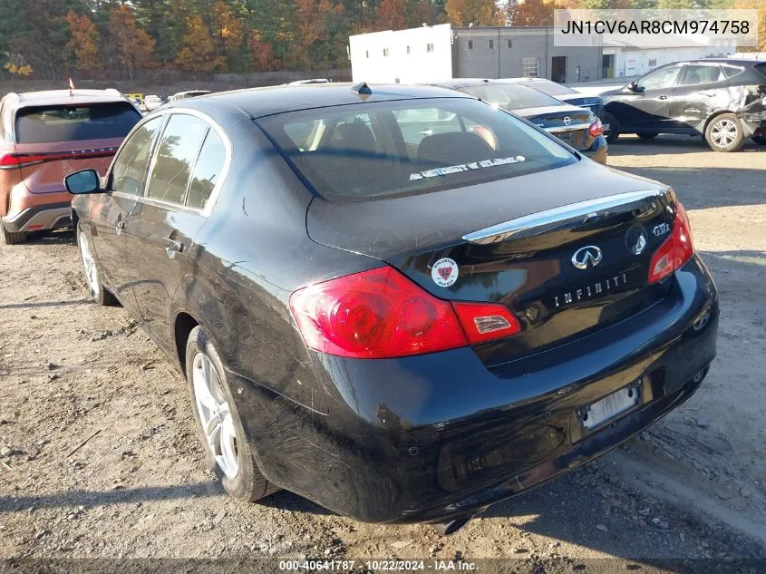 2012 Infiniti G37X VIN: JN1CV6AR8CM974758 Lot: 40641787