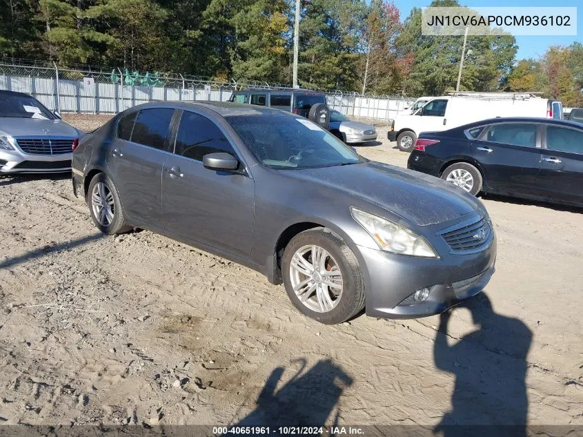 2012 Infiniti G37 Journey VIN: JN1CV6AP0CM936102 Lot: 40651961