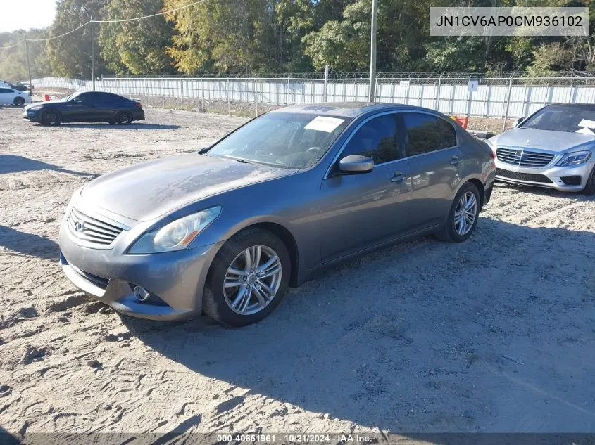 2012 Infiniti G37 Journey VIN: JN1CV6AP0CM936102 Lot: 40651961