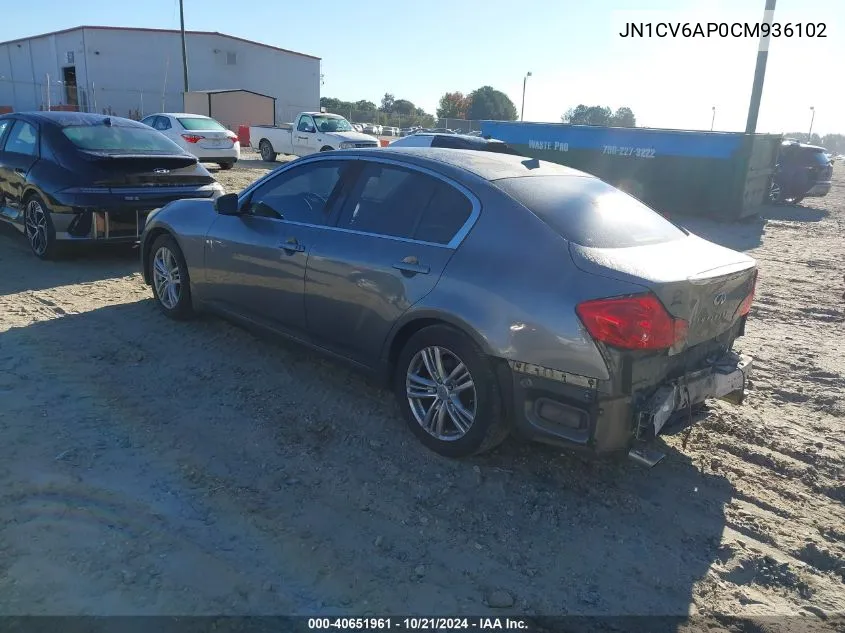 2012 Infiniti G37 Journey VIN: JN1CV6AP0CM936102 Lot: 40651961