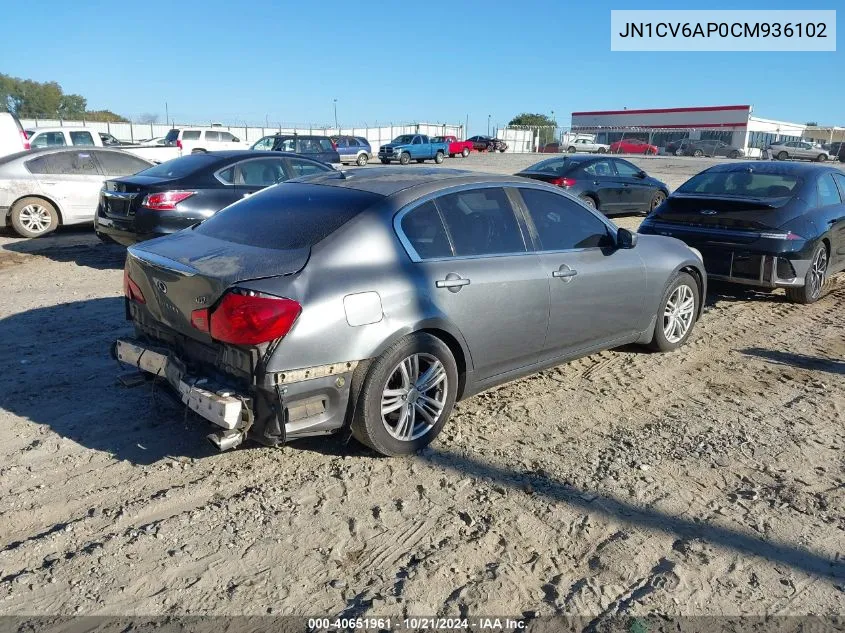 2012 Infiniti G37 Journey VIN: JN1CV6AP0CM936102 Lot: 40651961