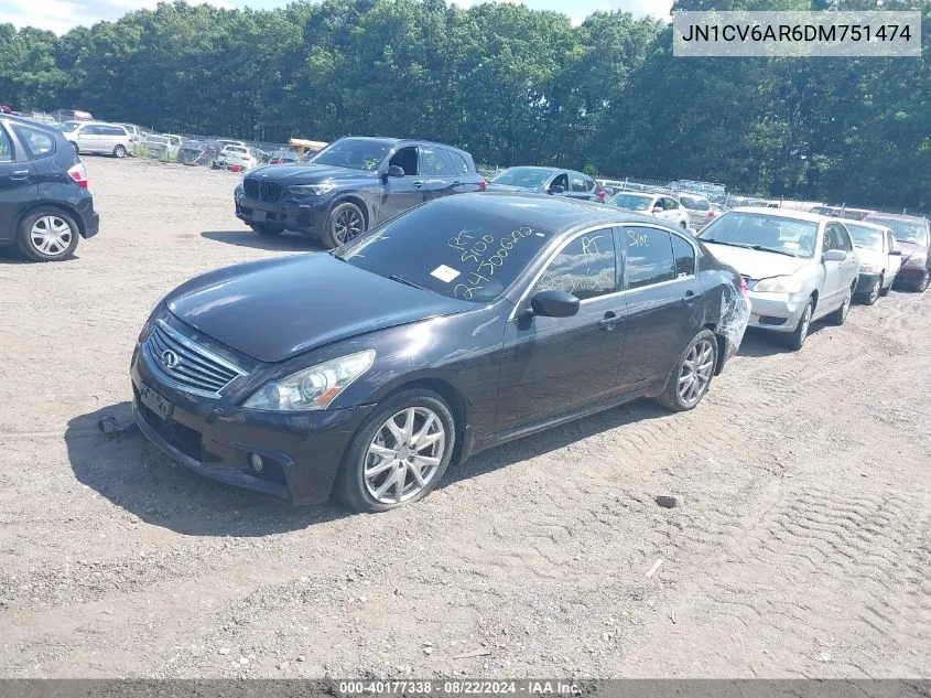 2013 Infiniti G37X VIN: JN1CV6AR6DM751474 Lot: 40177338